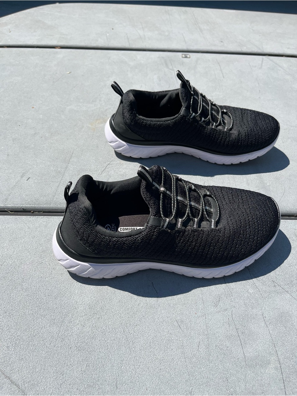 Athletic Works Women's Black Knit Slip-On Athletic Sneakers with White Sole - Picture 4 of 5